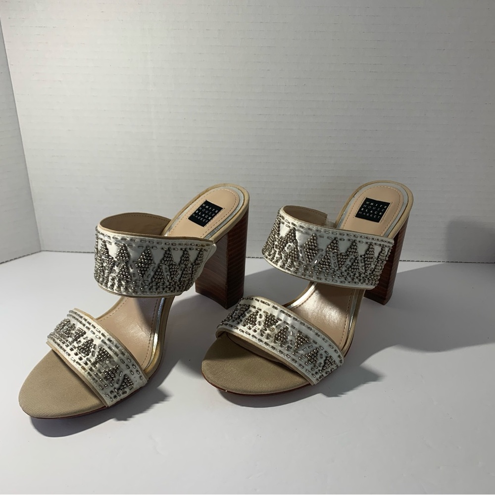 WHBM White Beaded Sandal Dress High Heels 8 1/2 M White House Black Market